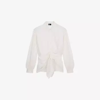 Креповая рубашка с завязками на талии The Kooples, экрю