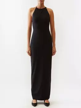 Креповое платье макси с воротником халтер The Row, черный
