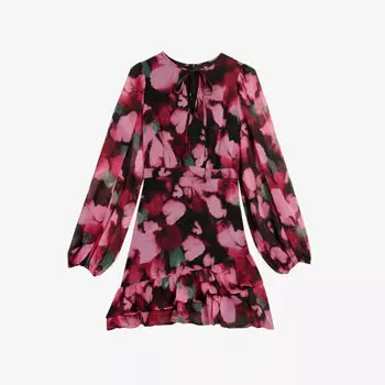 Креповое платье мини Grayda с юбкой с оборками и цветочным принтом Ted Baker, черный