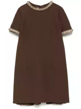 Креповое платье мини с кристаллами VALENTINO GARAVANI, коричневый