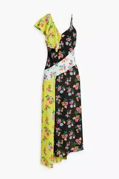 Креповое платье с открытыми плечами и цветочным принтом MSGM, черный