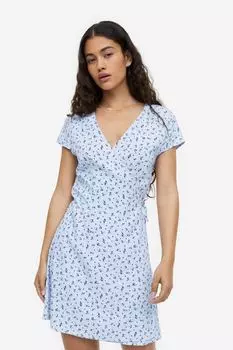 Креповое платье с запахом спереди H&M, голубой/цветочный