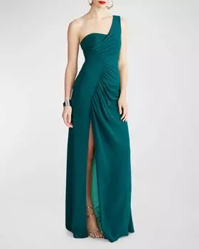 Креповое платье Verdianna на одно плечо со сборками Halston, цвет Lowden Green