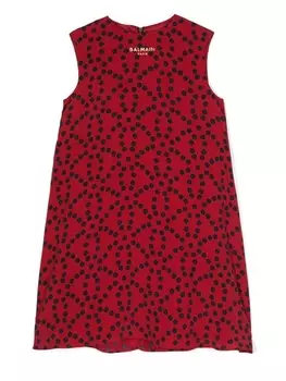 Креповое платье в горошек Balmain Kids, красное