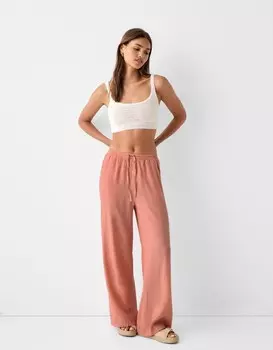 Креповые брюки с резинкой на талии Bershka, розовый