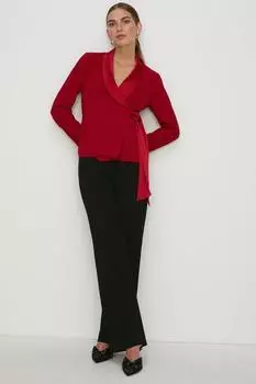 Креповый блейзер с атласным воротником и запахом Oasis, красный