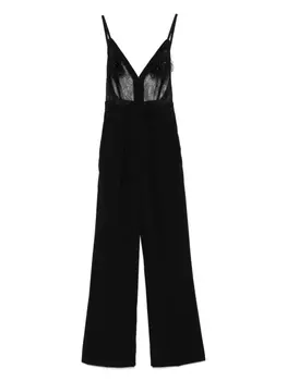 Креповый комбинезон с цветочной вышивкой Elisabetta Franchi, черный