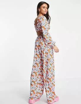 Креповый комбинезон с длинными рукавами и цветочным принтом ASOS DESIGN