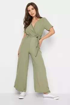 Креповый комбинезон с запахом и поясом Pixiegirl Petite, зеленый