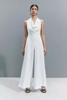 Креповый комбинезон ZARA, белый