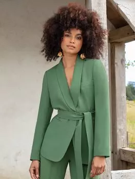 Креповый пиджак с завязками спереди Ro&Zo, зеленый