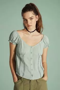 Креповый топ с кружевом H&amp;M, ярко-зеленый шалфей