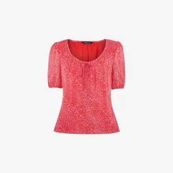 Креповый топ с объемными рукавами и леопардовым принтом Whistles, мультиколор