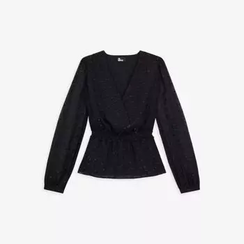 Креповый топ с присборенной талией в металлизированный горошек The Kooples, черный