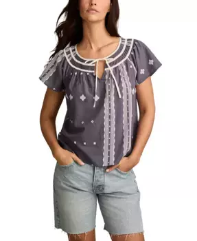 Крестьянская блузка с коротким рукавом Lucky Brand, синий