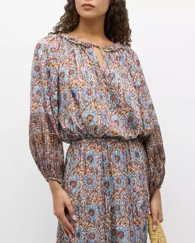 Крестьянская блузка Silva с пышными рукавами и разрезом на шее Ulla Johnson, цвет Caspia