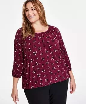 Крестьянская рубашка больших размеров с рукавами 3/4 Anne Klein, фиолетовый