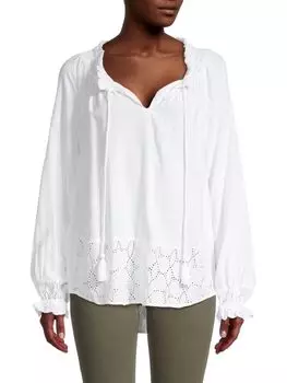 Крестьянский топ Donna Karan New York с вышивкой на люверсах, indigo