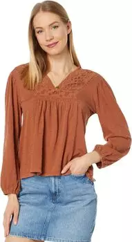 Крестьянский топ с вышивкой ришелье Lucky Brand, цвет Sandstorm