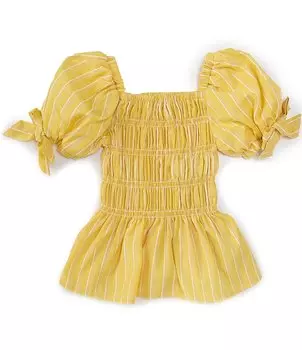 Крестьянский топ в полоску с пышными рукавами Habitual Big Girls 7–16 лет, желтый