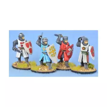 Крестоносные пешие рыцари атакуют с открытыми шлемами, Gripping Beast Miniatures - Later Crusades (28mm)