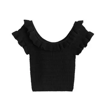 Кроп-топ H&M Flounce-trimmed, чёрный