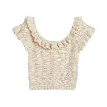 Кроп-топ H&amp;M Flounce-trimmed, кремовый