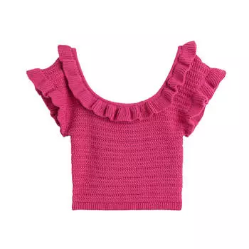 Кроп-топ H&amp;M Flounce-trimmed, розовый