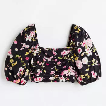 Кроп-топ H&amp;M Puff-sleeved, черный