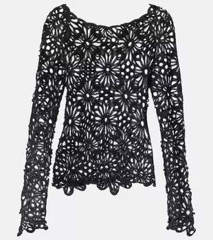 Кроп-топ с открытыми плечами из хлопковой смеси с кружевом Norma Kamali, черный