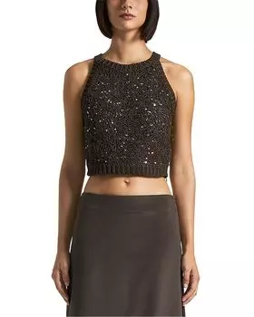 Кроп-топ с пайетками вязаный Peserico, коричневый