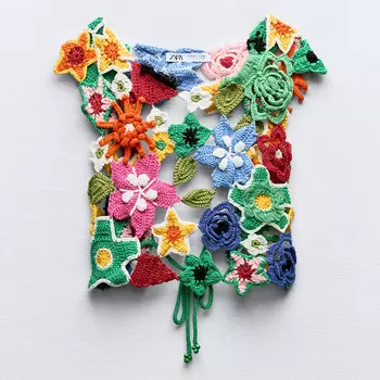 Кроп-топ Zara Floral Crochet, мультиколор