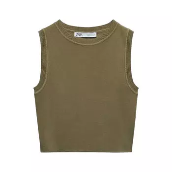 Кроп-топ Zara Knit, хаки