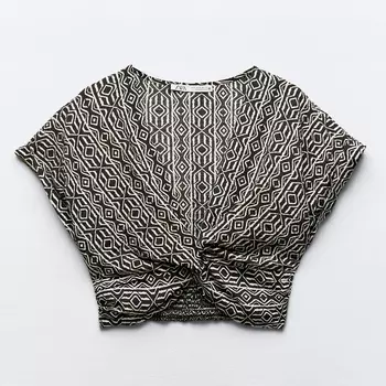 Кроп-топ Zara Printed With Knot, черный/белый