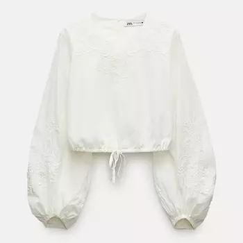 Кроп-топ Zara ZW Collection Embroidered, желтовато-белый