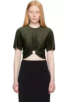 Кропированная джерси футболка Rabanne, хаки