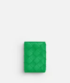 Крошечный кошелек Intrecciato на тройной молнии Bottega Veneta, зеленый