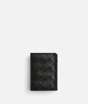 Крошечный кошелек Intrecciato на тройной молнии Bottega Veneta, черный