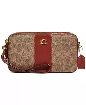 Кроссбоди Kira из парусины с цветными блоками и покрытием Signature Coach, бежевый