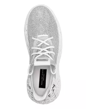 КРОССОВКИ RUNNER $KELETON ИЗ ЗАМШИ СО СТРАССАМИ Philipp Plein, цвет Crystal