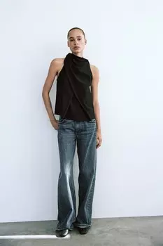 Кроссовер-топ с завязкой ZARA, черный