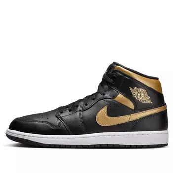 Кроссовки 1 mid 'black metallic gold' Air Jordan, черный