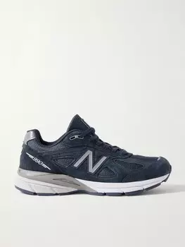 Кроссовки 990v4 из замши и сетки с кожаной отделкой New Balance, темно-синий