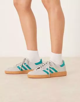 Кроссовки Adidas Originals Handball Spezial серого и зеленого цвета с резиновой подошвой
