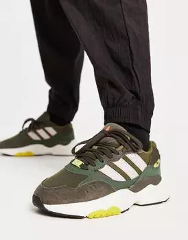 Кроссовки adidas Originals Retropy F90 цвета хаки с желтыми деталями