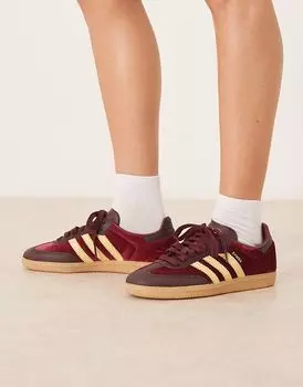 Кроссовки Adidas Originals Samba OG из бархата бордового и желтого цветов