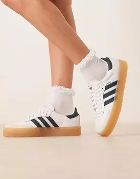 Кроссовки Adidas Originals Sambae белого и темно-зеленого цвета