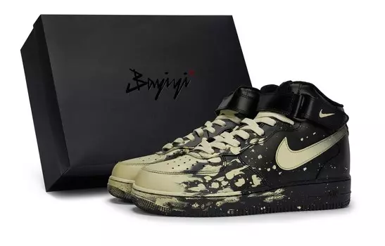 Кроссовки Air Force 1 для скейтбординга унисекс, средний верх, рис Nike, цвет Black/Beige