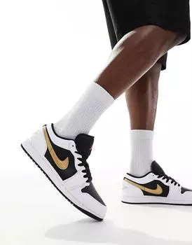 Кроссовки Air Jordan 1 Low черного, белого и золотого цветов