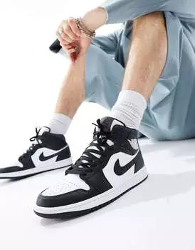 Кроссовки Air Jordan 1 Mid белого и темно-коричневого цвета